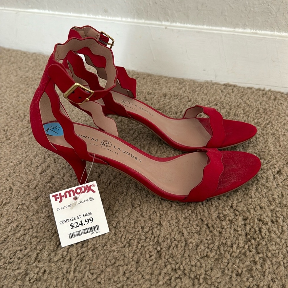 Red suede kitten heels